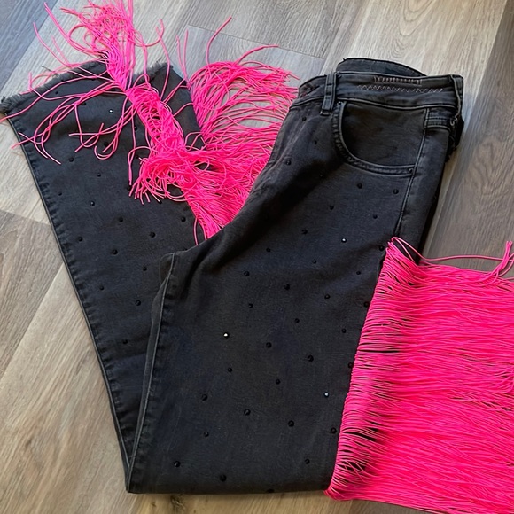 Pea & Olive Denim - High waist fringe skinny jeans